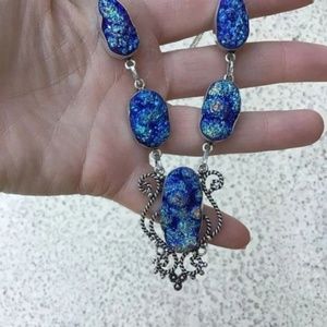 New Titanium Drusy Druzy 925 Silver Necklace.